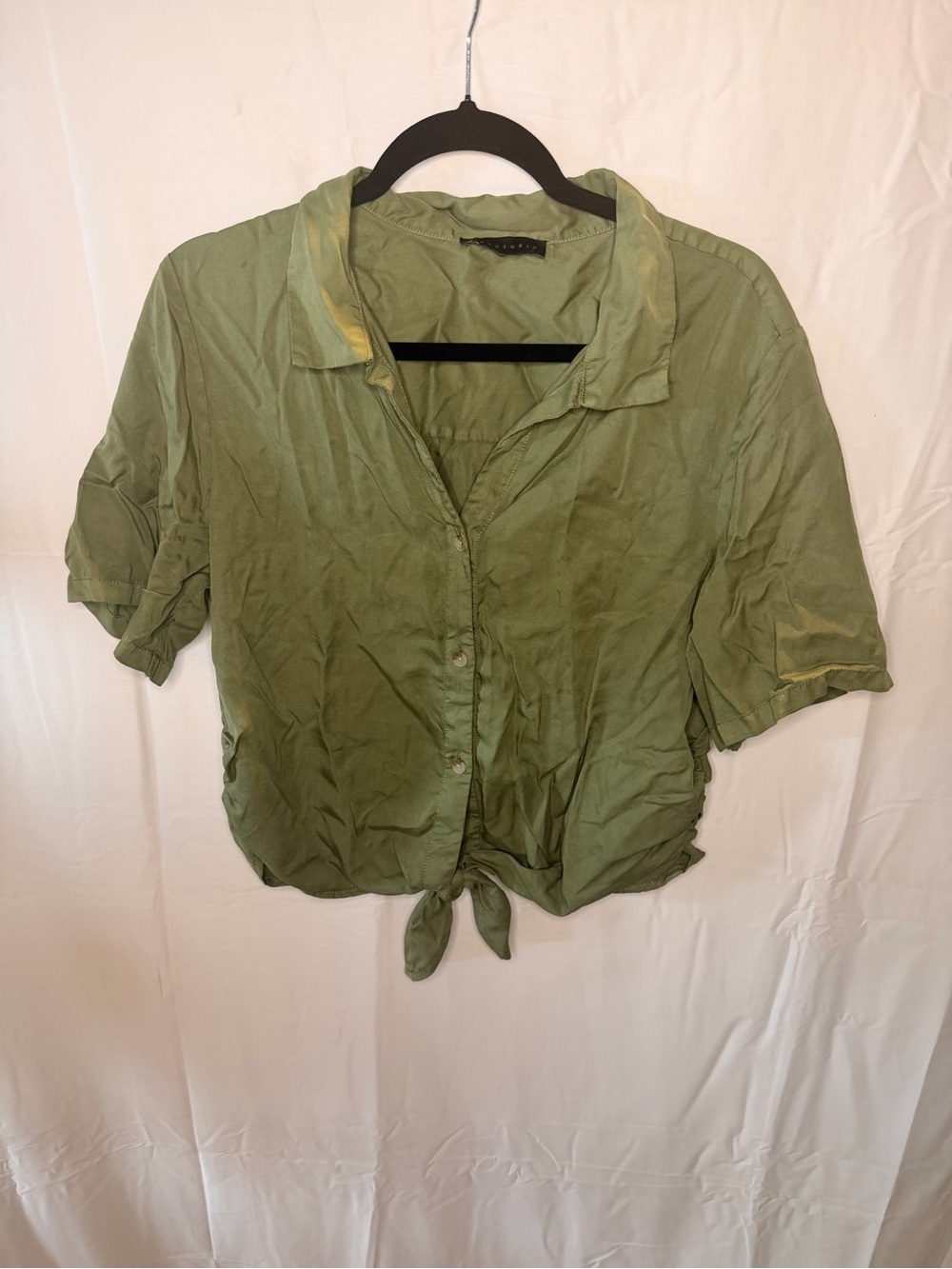 Sanctuary Olive Green Tie-Front Button Down Short Sleeve Top